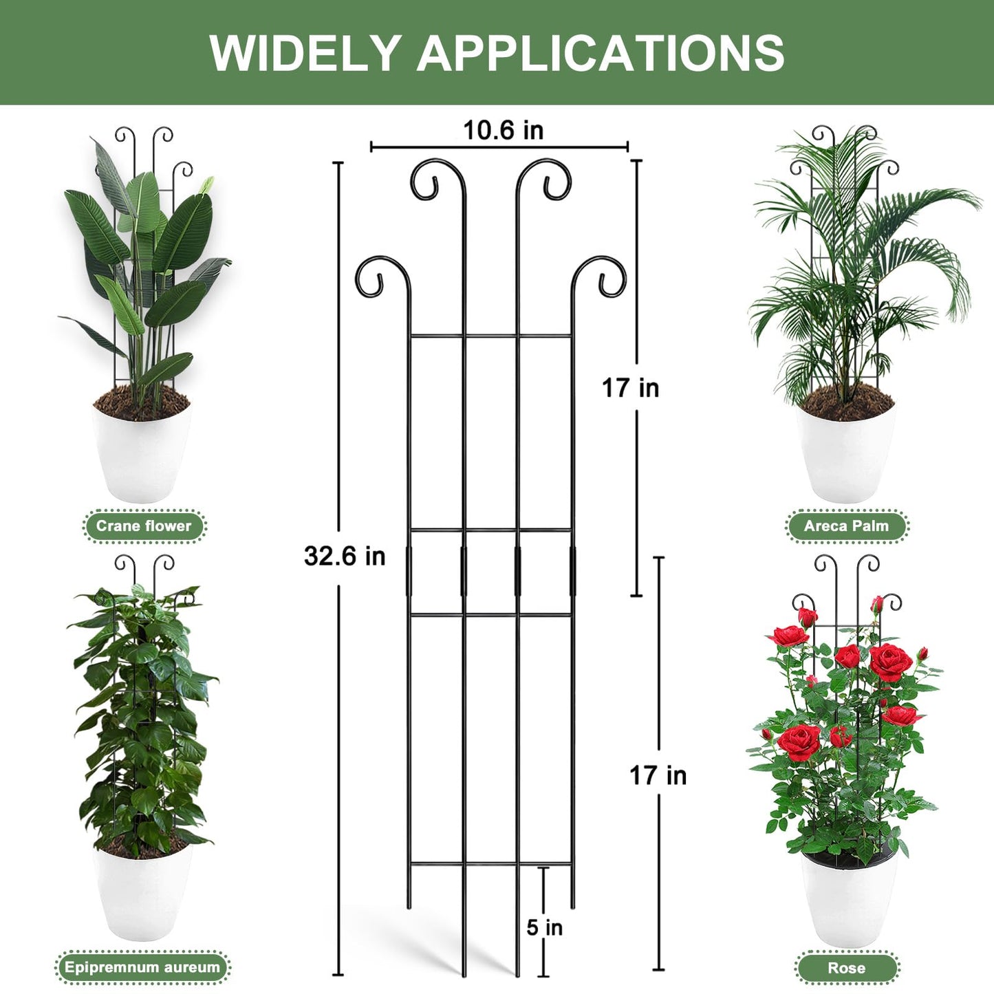 Coomin 32.6in Monstera Plant Support Stakes for Outdoor Plants, Garden Trellis for Climbing Plants, Metal Stakes for Potted Plants Pothos Plant Climber Support, 2P