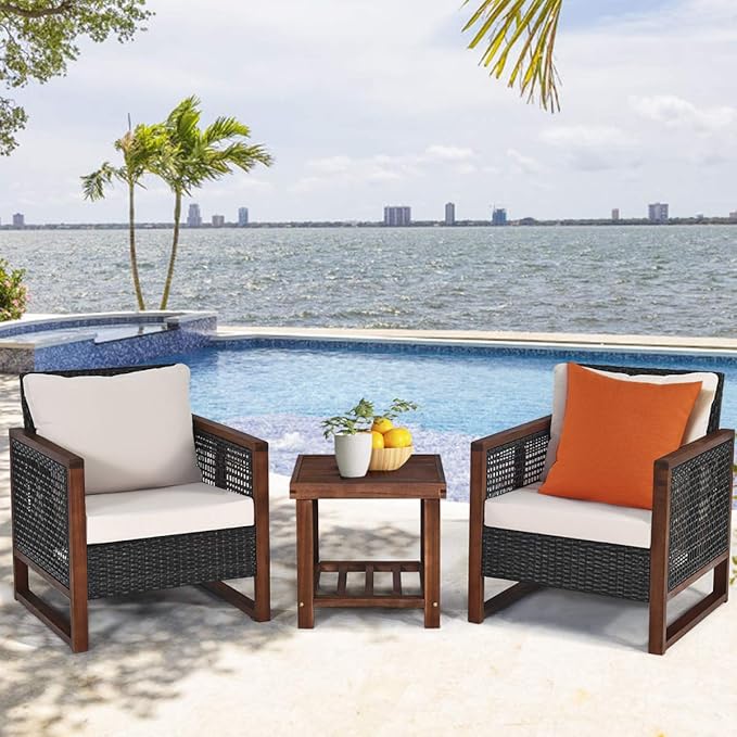 Tangkula 3 Pieces Patio Wicker Furniture Set, Rattan Outdoor Sofa Set