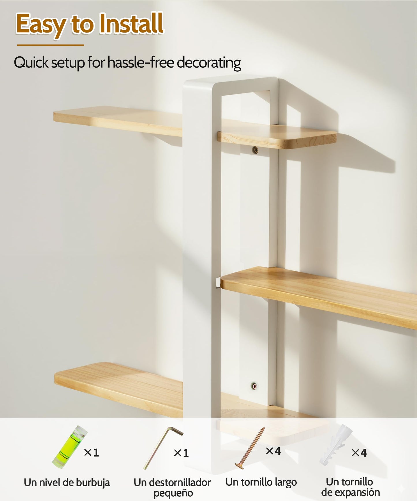 SUMGAR Floating Shelves White for Wall Mounted Shelving Unit All Pine Wood 3 Tier Large Shelf for Bedroom Living Room Office Bathroom Home Decoration Storage Plant Photo Display Modern 20in