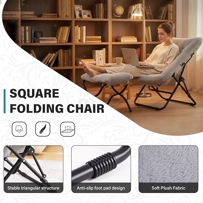 Tiita Folded Chair with Ottoman, Soft Faux Fur Oversized Folding Accent Chair