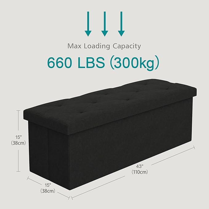 VECELO 43'' Folding Storage Ottoman Bench, Storage Chest, Linen Fabric Foot