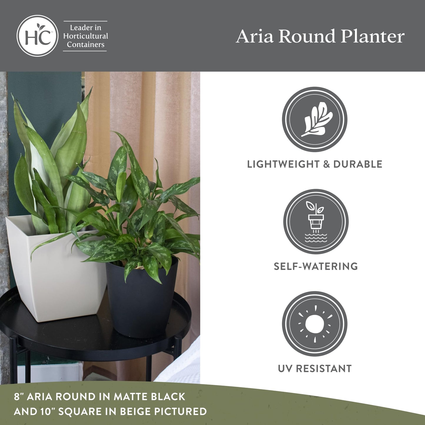 The HC Companies Aria Round Self-Watering Pot - Lightweight Plastic Planter for Herbs & More - Durable Plant Pots for Indoor Plants & Outdoor Plants (6" Glossy White, Pack of 1)