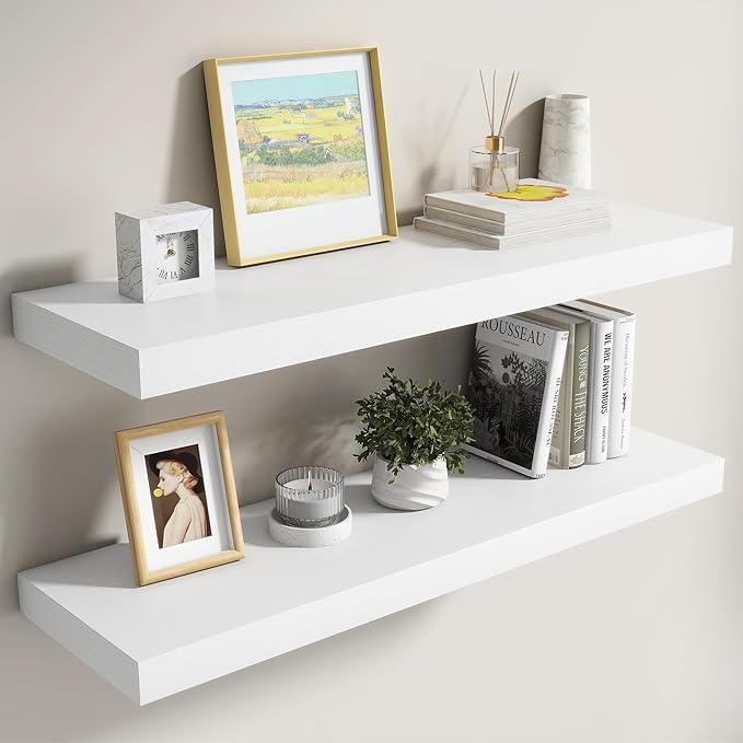 Dreamland White Floating Shelves 36 Inch Long, 8 Inch Deep Floating Shelves