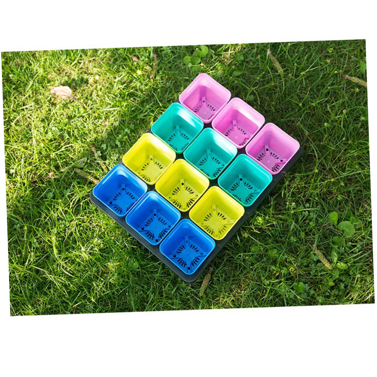 MERRYHAPY 3pcs Plastic Flowerpot Tray with Compartments Breathable Water-Storing Succulent Holder Bracket for Indoor Plants Planter Support Black