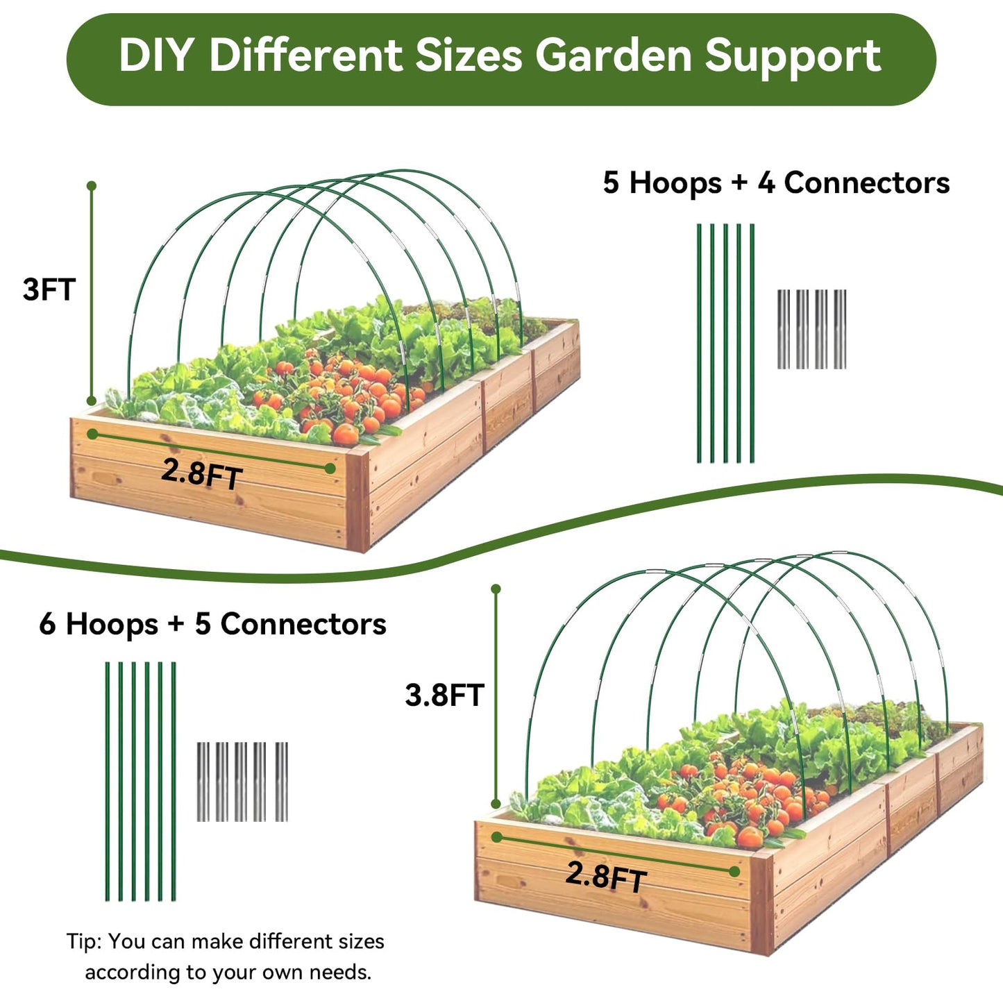 Garden Netting Kit for Raised Beds, 10x30FT Ultra Fine Mesh Netting＆ 6 Sets of 8FT Fiberglass Garden Hoops, Row Cover Insect Netting for Vegetable Plant Fruit Flowers Protection