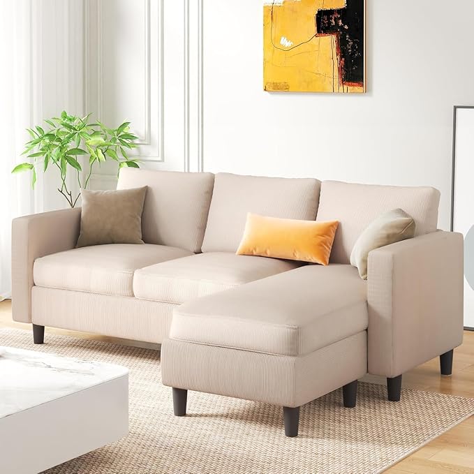 JAMFLY Sectional Sofa for Living Room, 3-Seat Reversible Couch