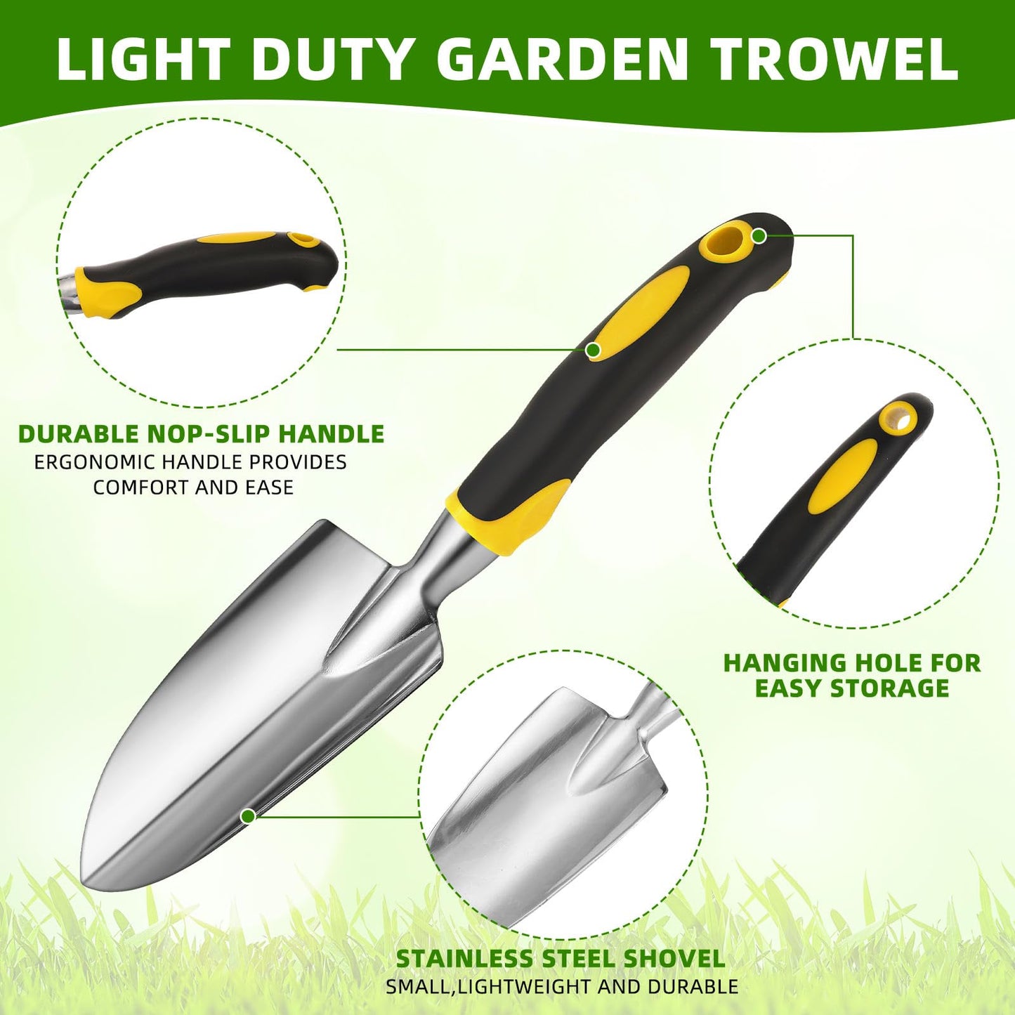 Yaocom Garden Shovel Aluminum Alloy Heavy Duty Trowel Garden Tool Small Shovels for Digging Metal Hand Trowel Spade with Soft TPR Handle for Lawn Yard Farm Home Shop Planting(24 Pcs)