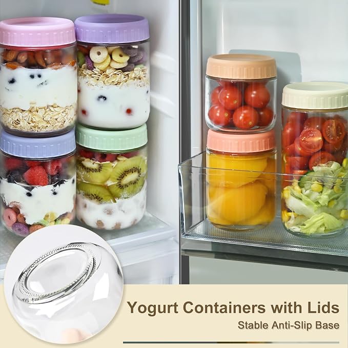 Overnight Oats Containers with Lids, 16oz Wide Mouth Mason Jars with Lids, 3 Pack Glass Jars with Airtight lid for Chia Pudding Yogurt Salad, Meal Prer Oatmeal Jars, Yellow