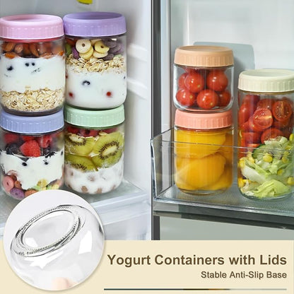 Overnight Oats Containers with Lids, 10oz Wide Mouth Mason Jars with Lids, 6 Pack Glass Jars with Airtight lid for Chia Pudding Yogurt Salad, Meal Prer Oatmeal Jars, Yellow