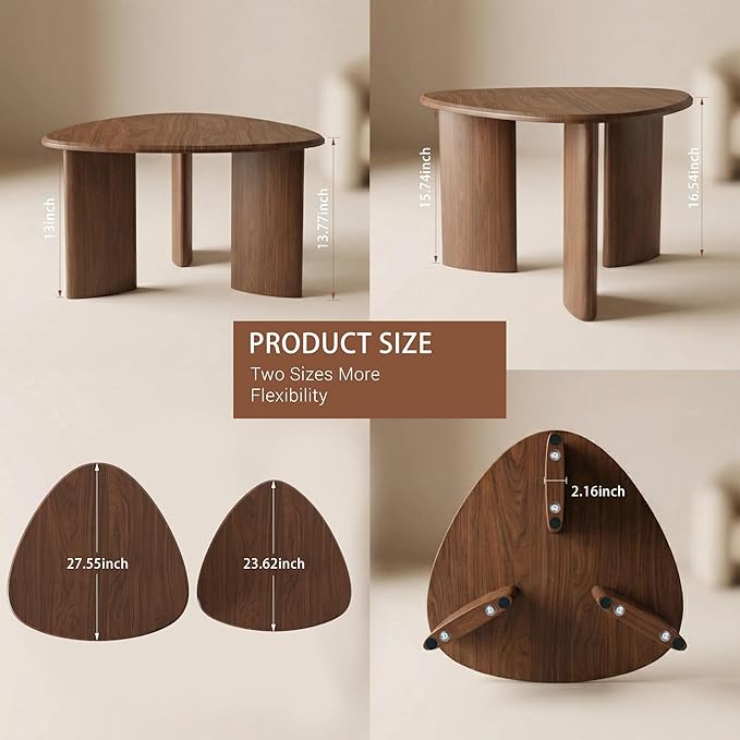 Honyee Nesting Coffee Table Set of 2, Modern Walnut Wood Veneer Coffee Table