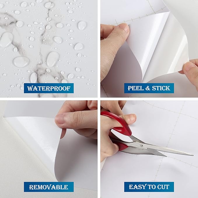 FunStick 24" x 200" Matte Peel and Stick Countertops White Marble Contact Paper