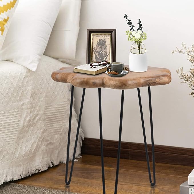 19.5 Inch Live Edge Side Table, Wood Freeform Small End Table
