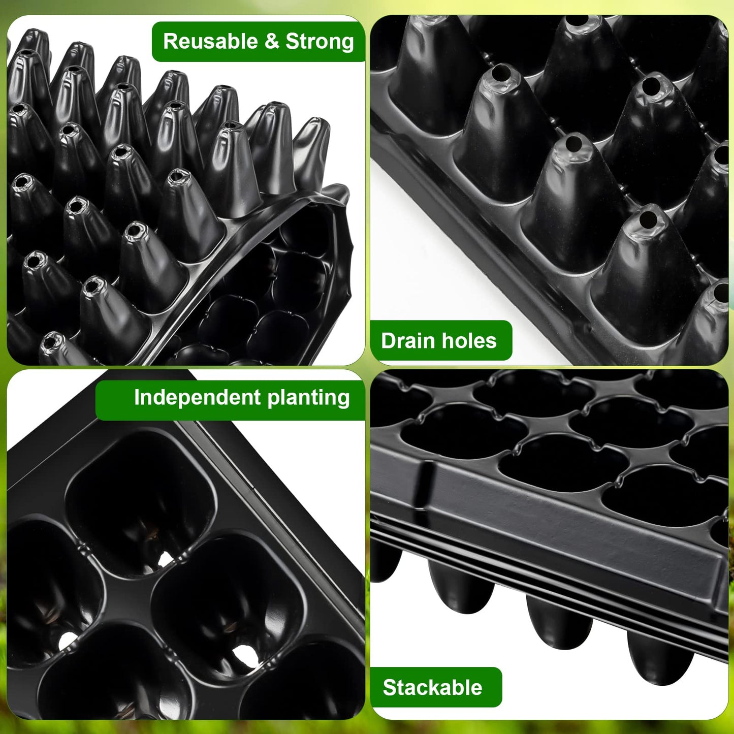 Eccliy 20 Pack 200 Cell Seedling Trays Seed Starter Kit Plant Starter Tray Durable Plastic Gardening Germination with Drain Holes Nursery Pots Mini Propagator for Growing Propagation