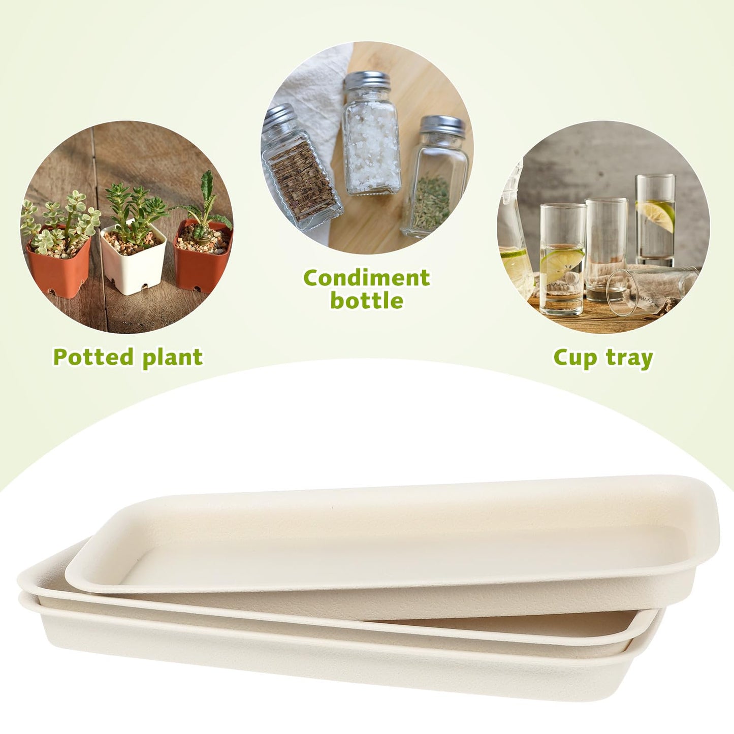 Toddmomy 3-Pack Rectangular Plant Saucer (13.4" x 5.5"), Plastic Drip Tray for Windowsill, Water Catcher Base for Indoor Outdoor Potted Plants, Reusable (White)