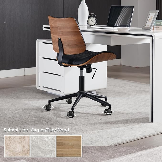 Home Office Chair No Arms with Wheels, Adjustable Height Small Desk Chair