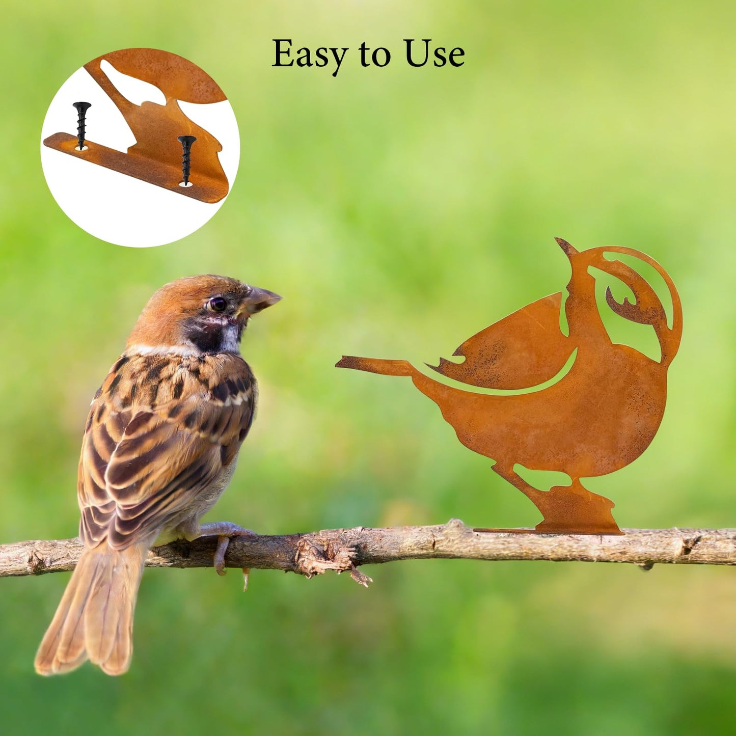 15 Pack Rusty Metal Garden Stakes, Included 10 Metal Fern Plants&5 Bird Silhouettes Outdoor Decorative Plant Stakes Metal Flowers Rustic Yard Art Fence Decor for Outside Potted Plants Lawn Courtyard