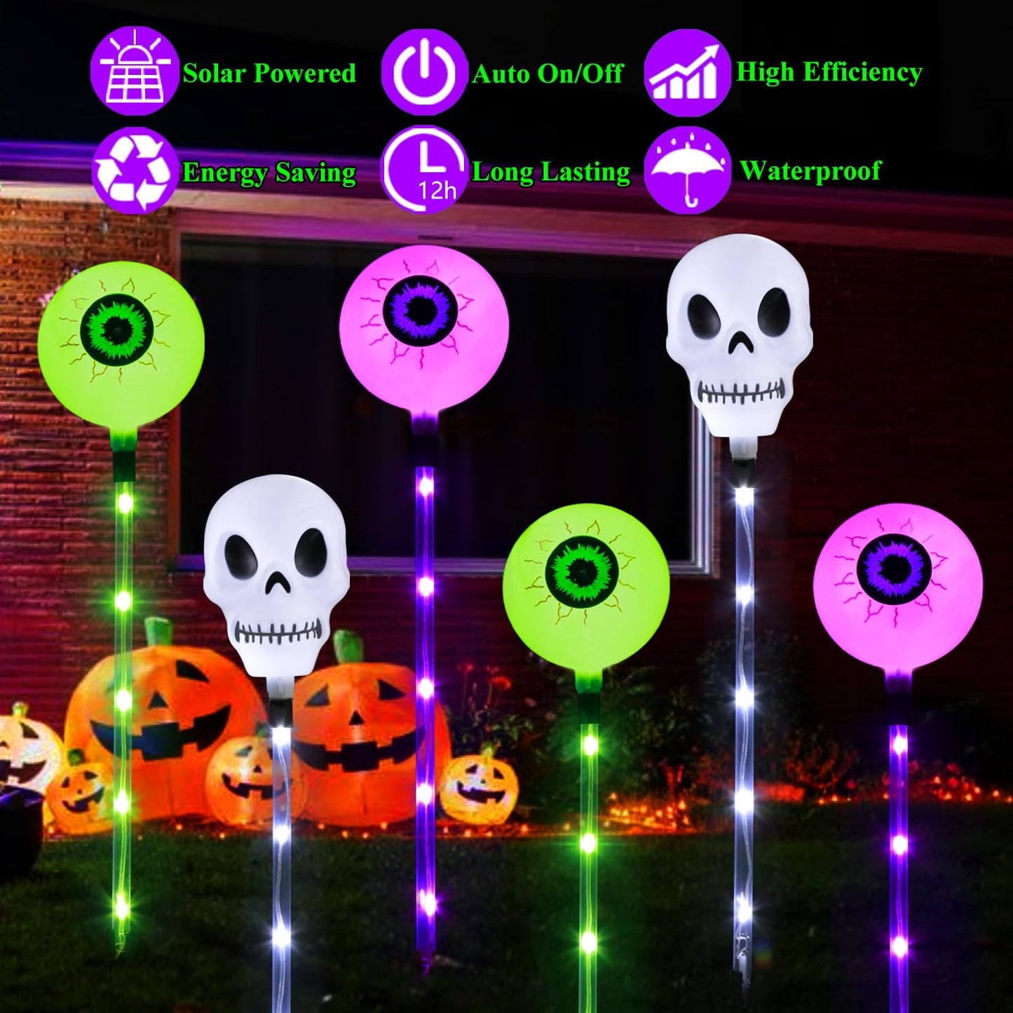 Mankinlu Halloween Decorations Outdoor Solar Garden Lights,6 Pack Scary Eyeball Skull Outside Decor,8 Modes Solar Halloween Lights for House Grave Patio Yard Lawn Pathway Halloween Party Ghost Decor