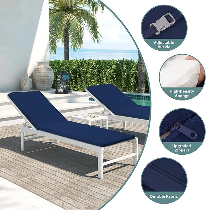 Outdoor Chaise Lounge Cushions for Patio, Waterproof Replacement Seat Cushions