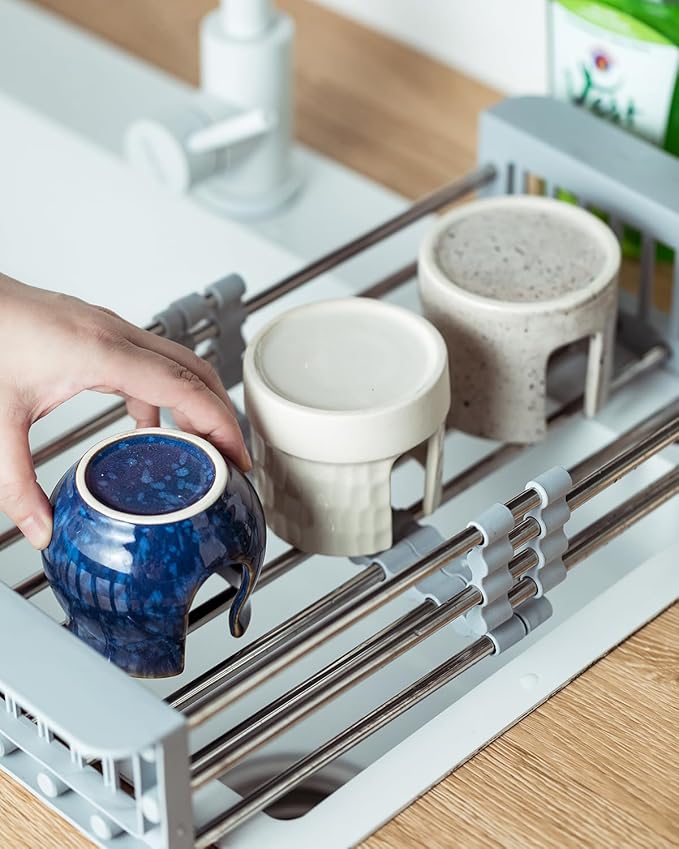 Sponge Holder for Kitchen, Ceramic Sink Caddy Scrub Sponge Rack Dish Rack