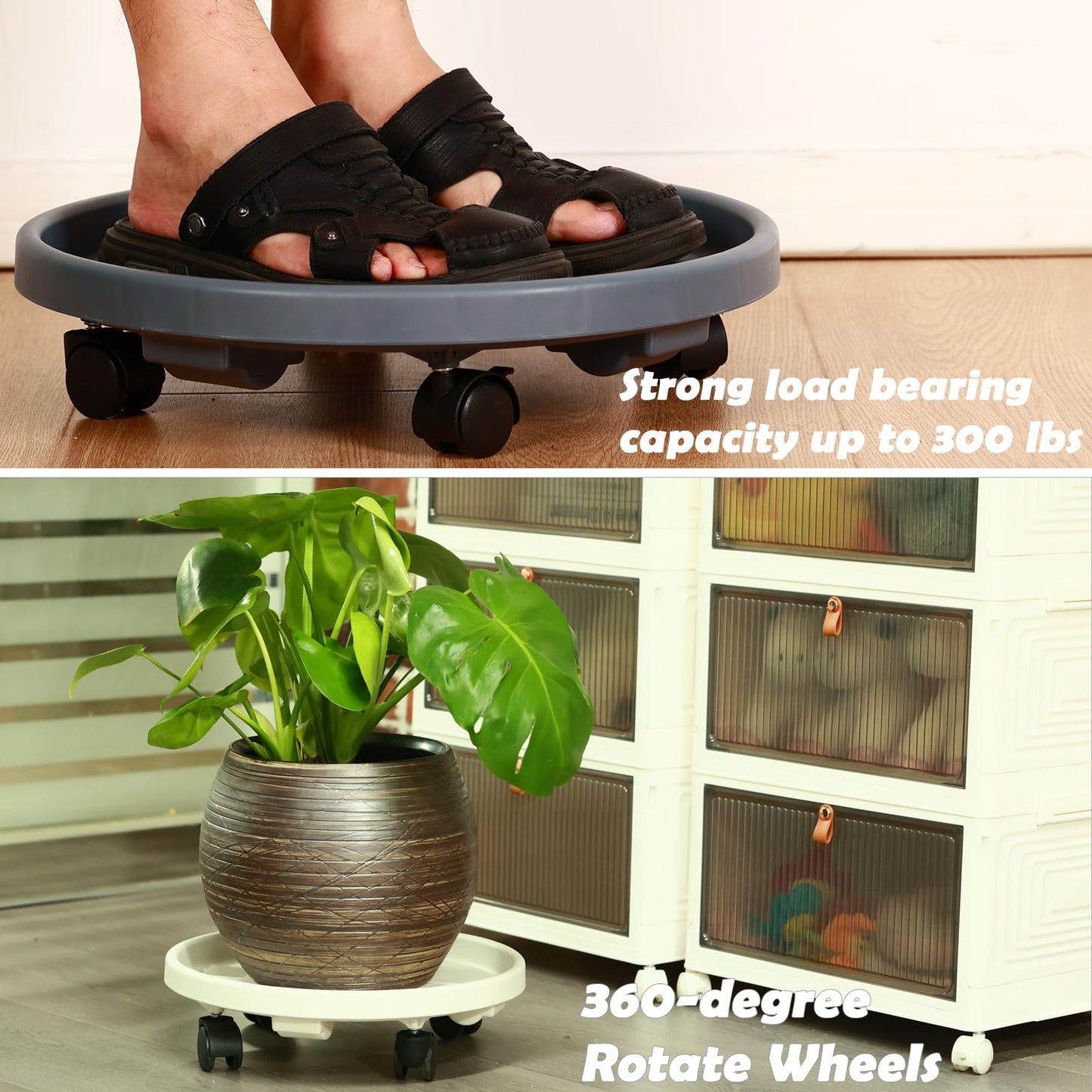 5 Pakcs Large Plant Caddy with Wheels 15.8" Rolling Plant Stands Heavy-duty Plastic Plant Roller Base Pot Movers Plant Saucer on Wheels Indoor Outdoor Plant Dolly with Caster Tray Coaster White