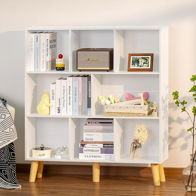 YAHARBO 8 Cube White Bookshelf, 3 Tier Book Shelf
