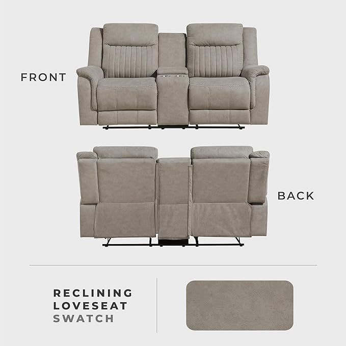 Lexicon Manual Double Reclining Loveseat, Polished Microfiber Manual Wall