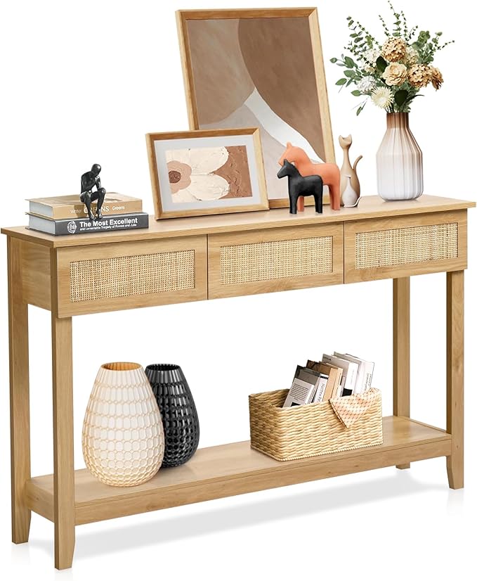 Karl home Console Table, Rattan Entryway Table