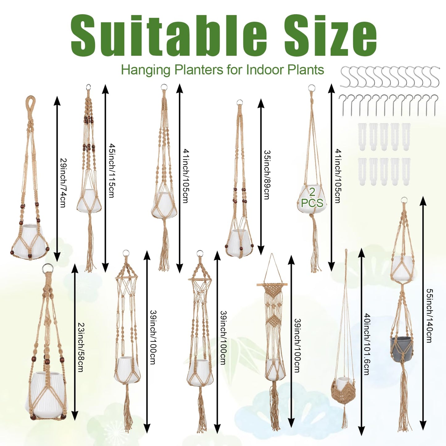 HANLANXUE 12 Pcs Macrame Plant Hangers, Handmade Hanging Planters for Indoor Plants Boho Hanging Baskets Flower Pots Holder with S Hooks and Ceiling Hooks for Outdoor Wall Home Decor