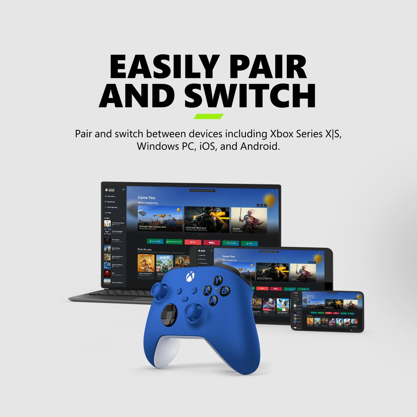 Xbox Wireless Gaming Controller (2025) – Shock Blue – Play on Xbox, Windows, Android, iOS, FireTV Sticks, Smart TVs, VR Headsets