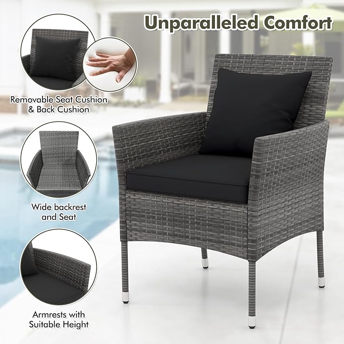 Tangkula 3-Piece Patio Furniture Set, PE Wicker Conversation Bistro Set w/A