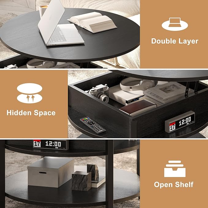 FABATO Round Lift Top Coffee Table
