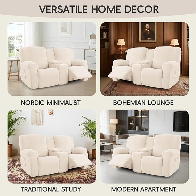 Recliner Loveseat Covers with Console, 6-Piece Stretch Geometric Strokes