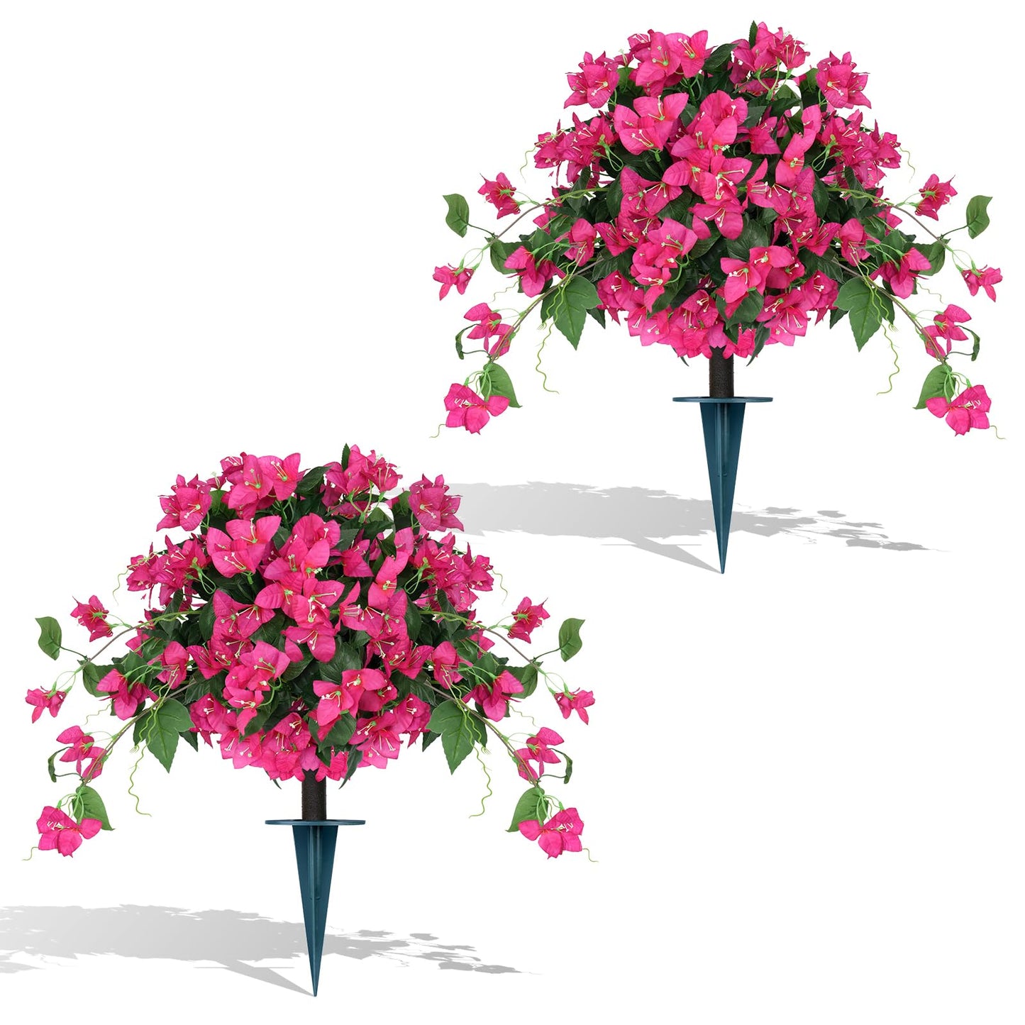 2Pack Artificial Bougainvillea Topiary Ball for Outdoor, Fake Silk Flowers Plants Bushes with Ground Spike, Faux UV Resistant Shurbs Trees for Outside,Front Porch,Patio,Balcony Decor
