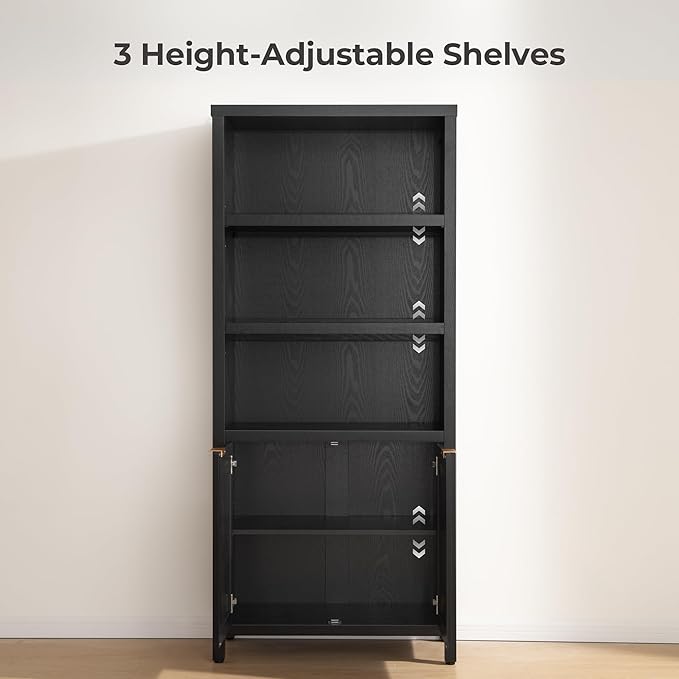 SICOTAS Bookcase 71" Tall Bookshelf 5 Tier Rattan Boho Bookcase