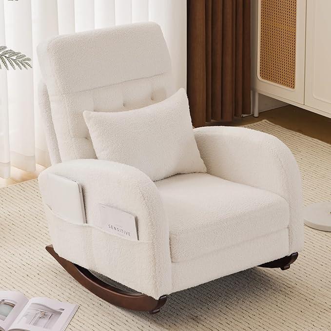 VINGLI Teddy Fleece Low Seat Rocking Chair, Boucle Upholstered Nursery Glider