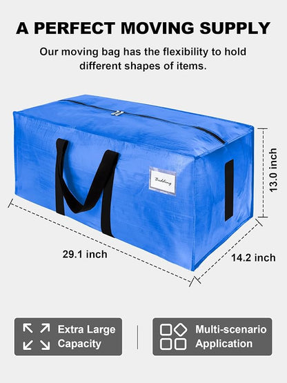 HOMESURE Supports 200lbs Heavy Duty Moving Bags - Strong Zipper & Wrap-Around Handles - Water-Resistant Storage Totes, Durable Alternative to Moving Boxes - 4 Pack - Sky Blue