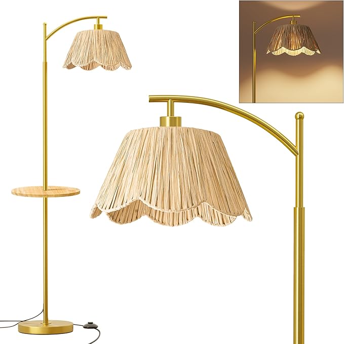 Oneach Floor Lamp with Table for Bedroom, Boho Standing Lamps with Foot Switch