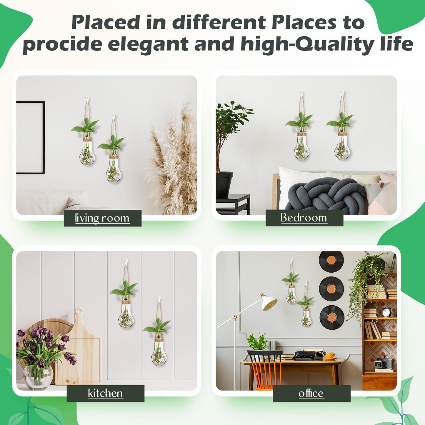 Baderke 6 Pack Hanging Propagation Station 3.9 Inch Plastic Plant Vases with Hooks & Cleaning Brush Clear Window Jars for Plant Clippings, Home Office Decor, Gardening Gifts for Women