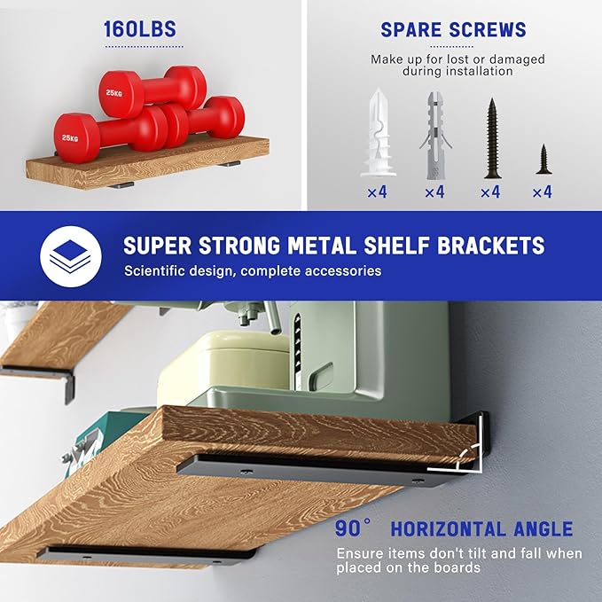 Goovilla Shelf Bracket, Heavy Duty Floating Shelf Brackets 12 inch Long