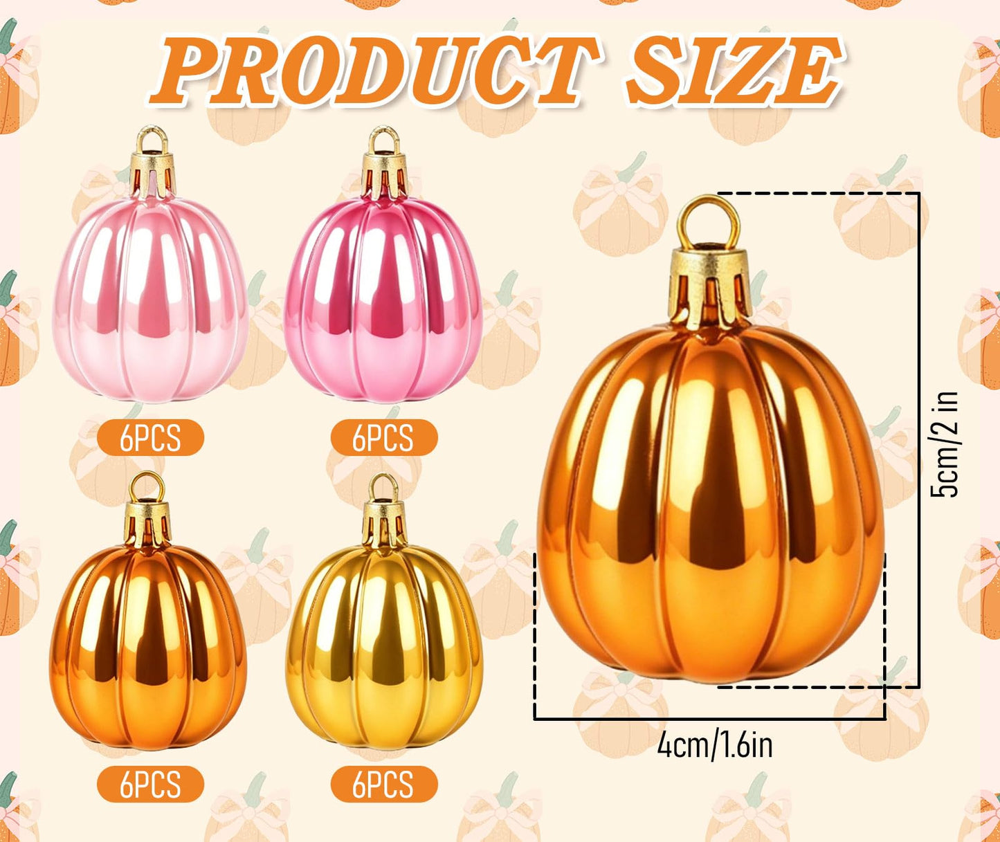 FYSUIMU 24Pcs Fall Pumpkin Hanging Ornaments Mini Pink Orange Pumpkin Hanging Ball Decorations for Thanksgiving Harvest Autumn Farmhouse Tree Decor Party Supplies