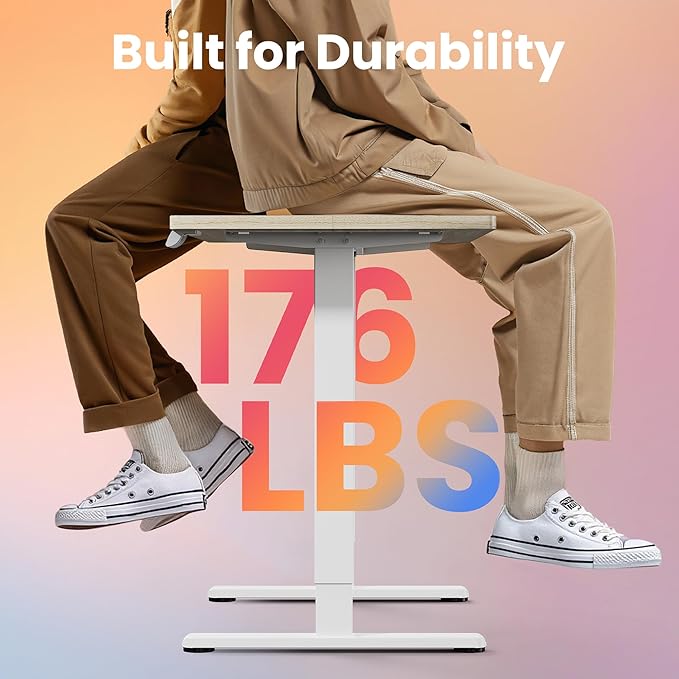 HUANUO 48" x 24" Electric Standing Desk Adjustable Height, 4 Memory Height Settings, Headphone Hook, Cable Manager, Sit Stand Up Desk for Home Office & Computer Workstation, Natural