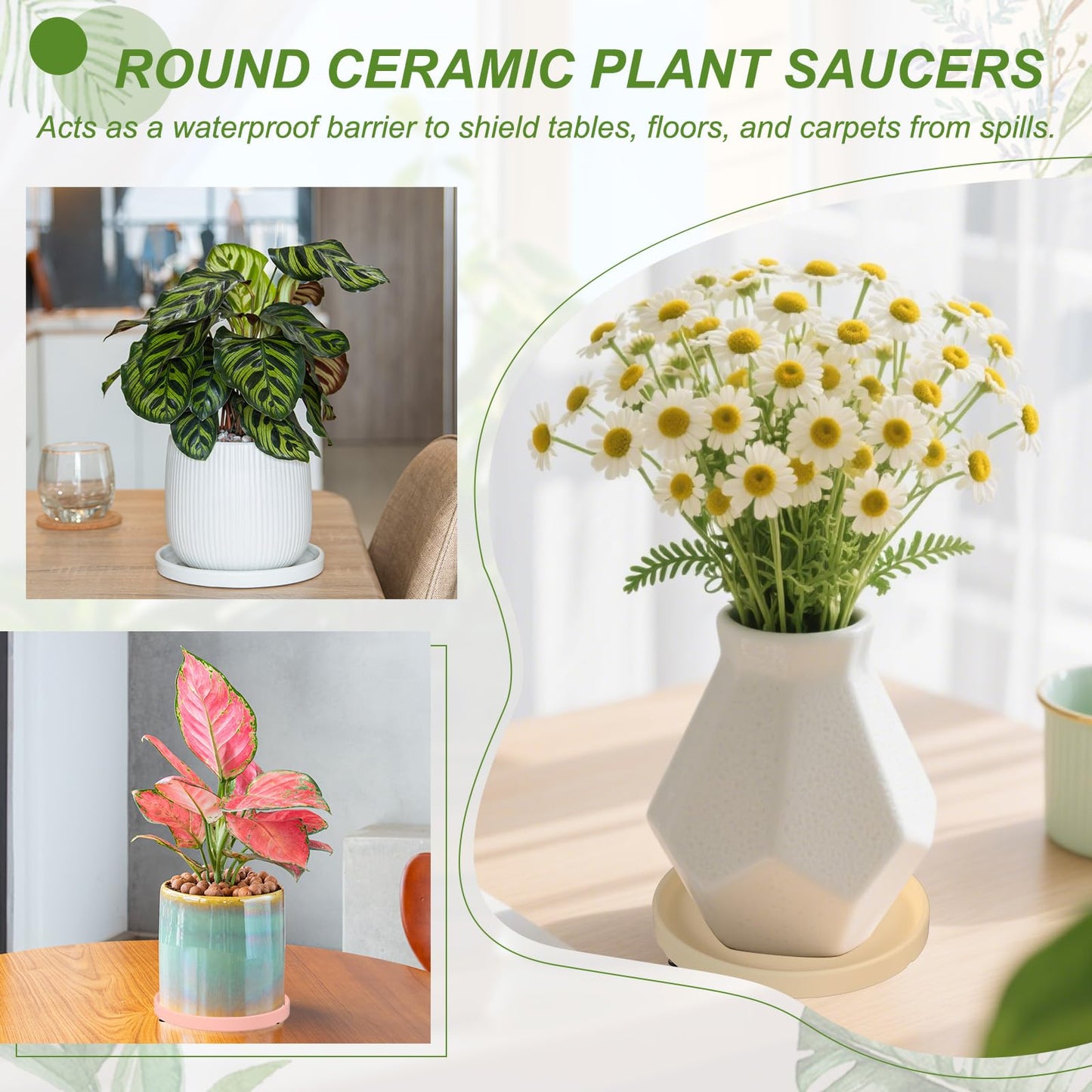 YELARXI 6.7 Inch Ceramic Plant Saucers, Round Flower Planter Water Trays Ceramic Plant Saucer Pot Tray -Fitting for (Outdoor/Indoors/Garden/Planting/Water/Flower/Coffee) Burgundy