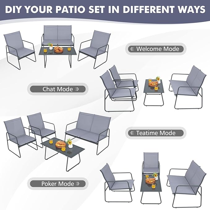 Tangkula 4 Pieces Patio Furniture Set, Outdoor Conversation Set