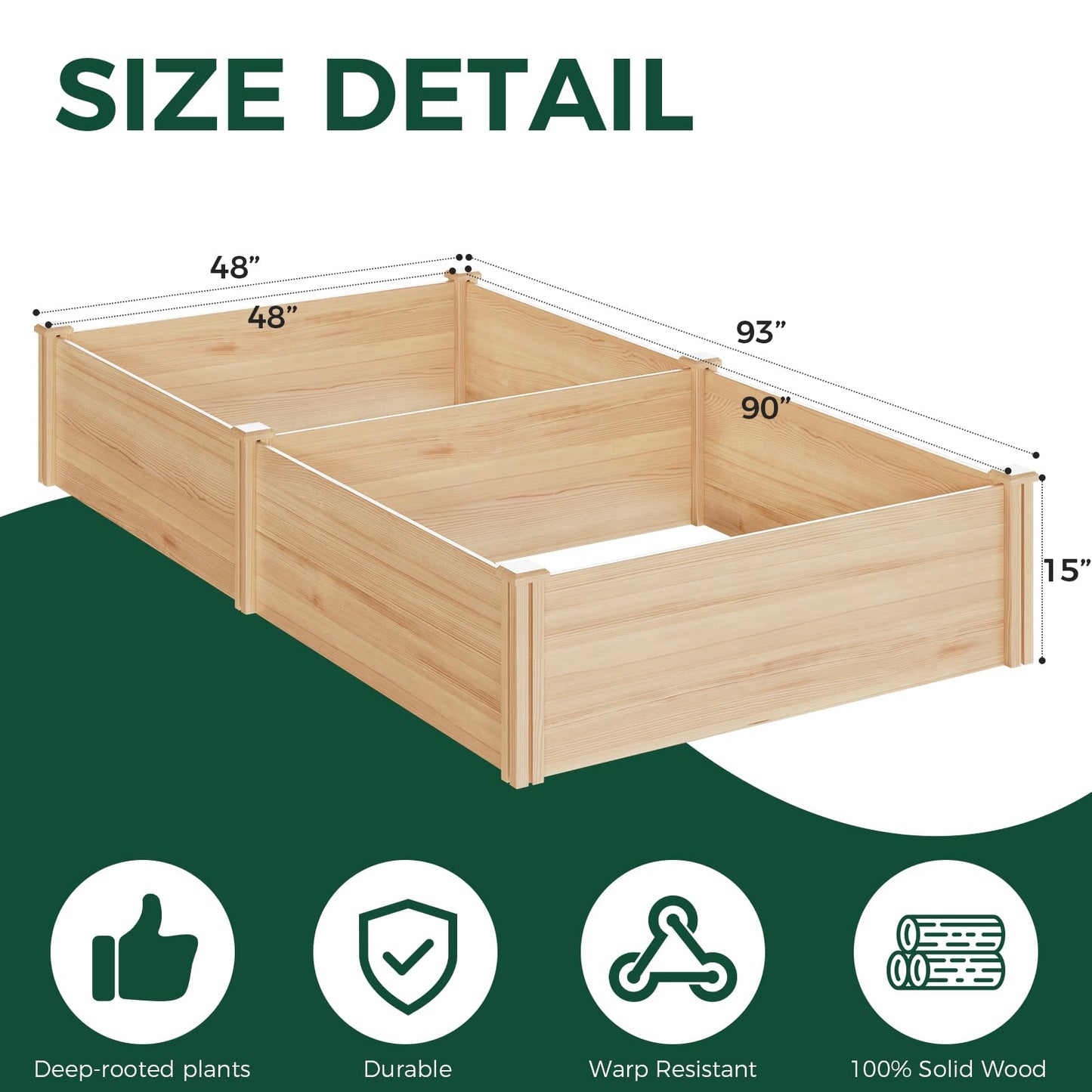 ZIENLIFE Raised Garden Bed for Outdoor, 8x4 Ft Wood Garden Bed with 15 Inch Depth for Flowers/Vegetables/Herbs in Backyard Patio Outdoor, Open Base Bottom Planter Box
