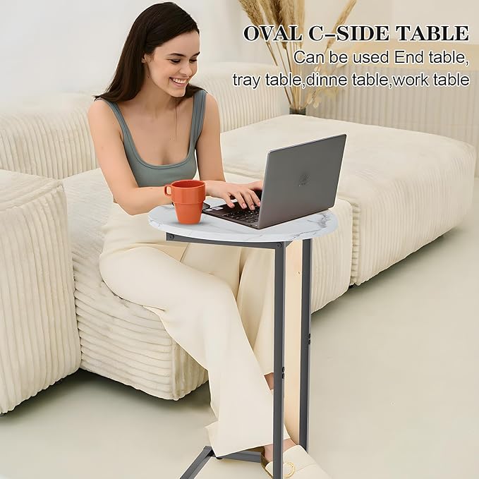 C Shaped End Side Table, Small Oval Couch Sofa Table