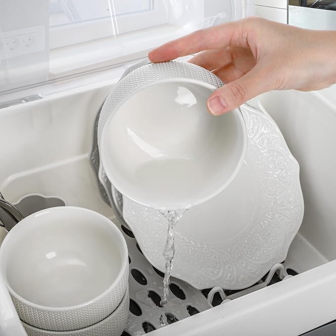 Dish Drying Rack, Plastic Plate Cup Dryer Holder with Lid Removable Drainboard, Cutlery Utensil Dish Nursing Bottle Organizer for Tableware, Kitchen Cabinet