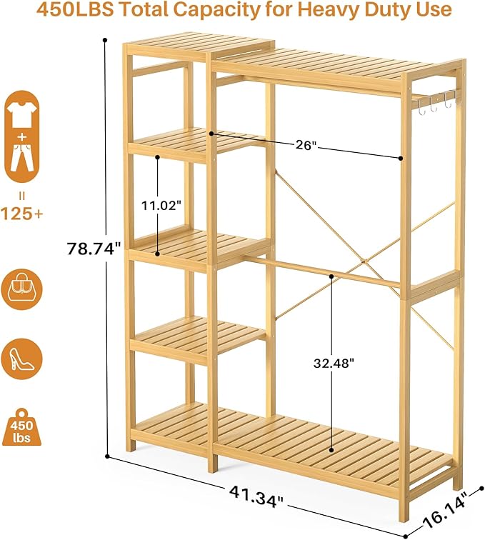 Homykic Bamboo Clothes Rack Garment Rack