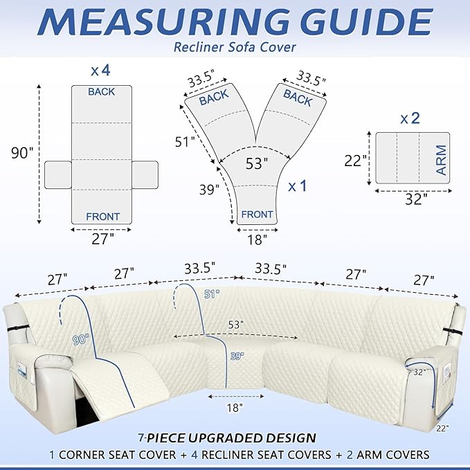 Arfntevss Recliner Sectional Couch Covers 1OO% Waterproof L Shape Sofa Cover