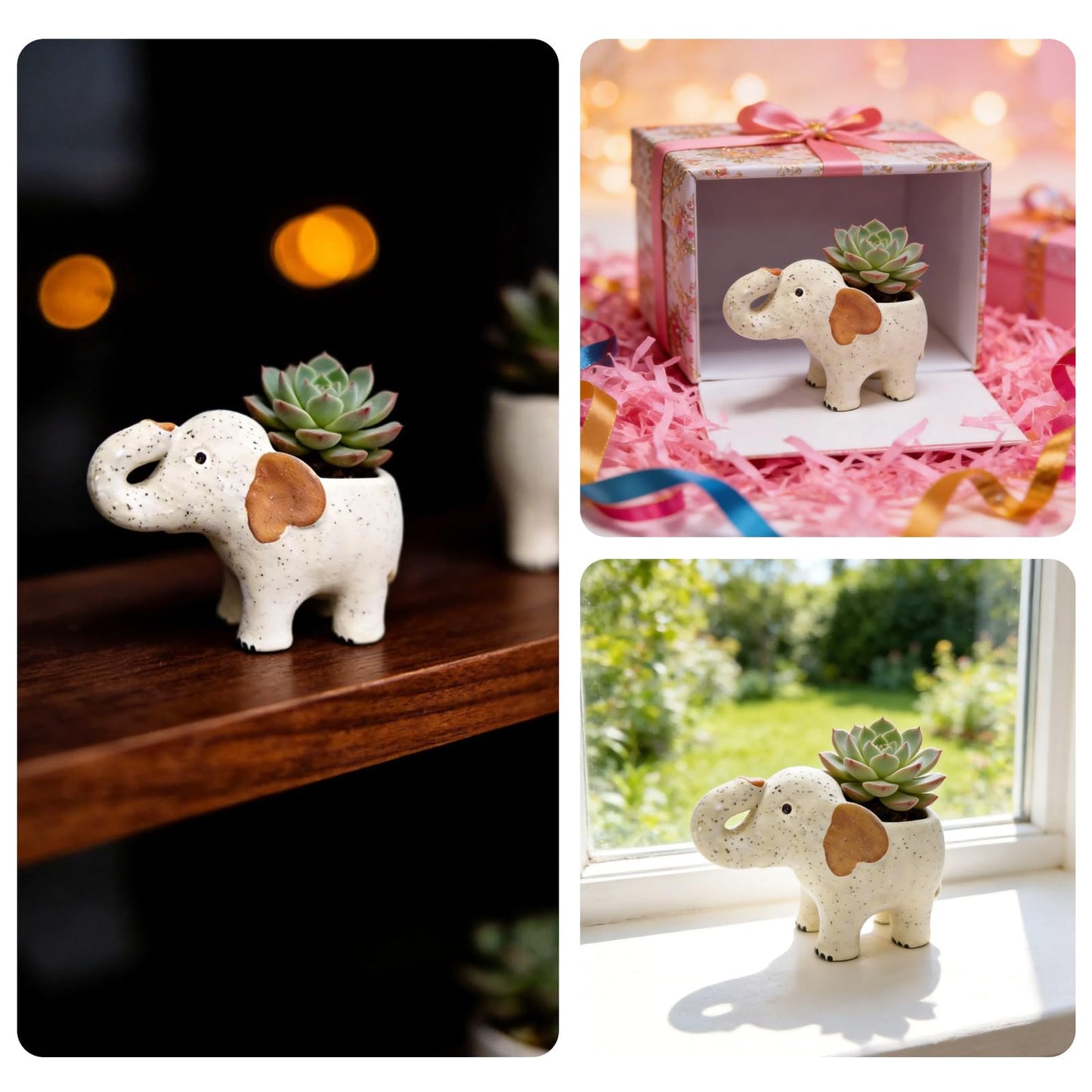 DZHPSRSZ White Elephant Planter Ceramic Elephant Succulent Planter with Drainage Hole, Indoor Outdoor Home Garden Desk Decor,Elephant Flower Pot for Succulents Cactus Air Plants(9.1in)