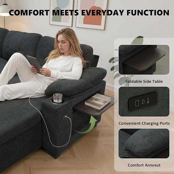 93" L Shaped Sleeper Sofa Bed, Pull Out Sectional Couch